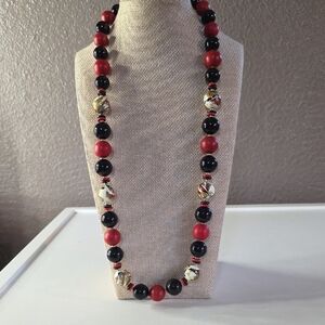 Vintage Japan Cloisonne' Red and Black Beaded Necklace